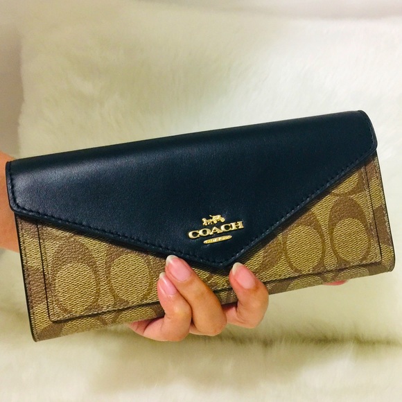 Coach Slim Envelope Black Wallet Signature Canvas - Picture 10 of 11